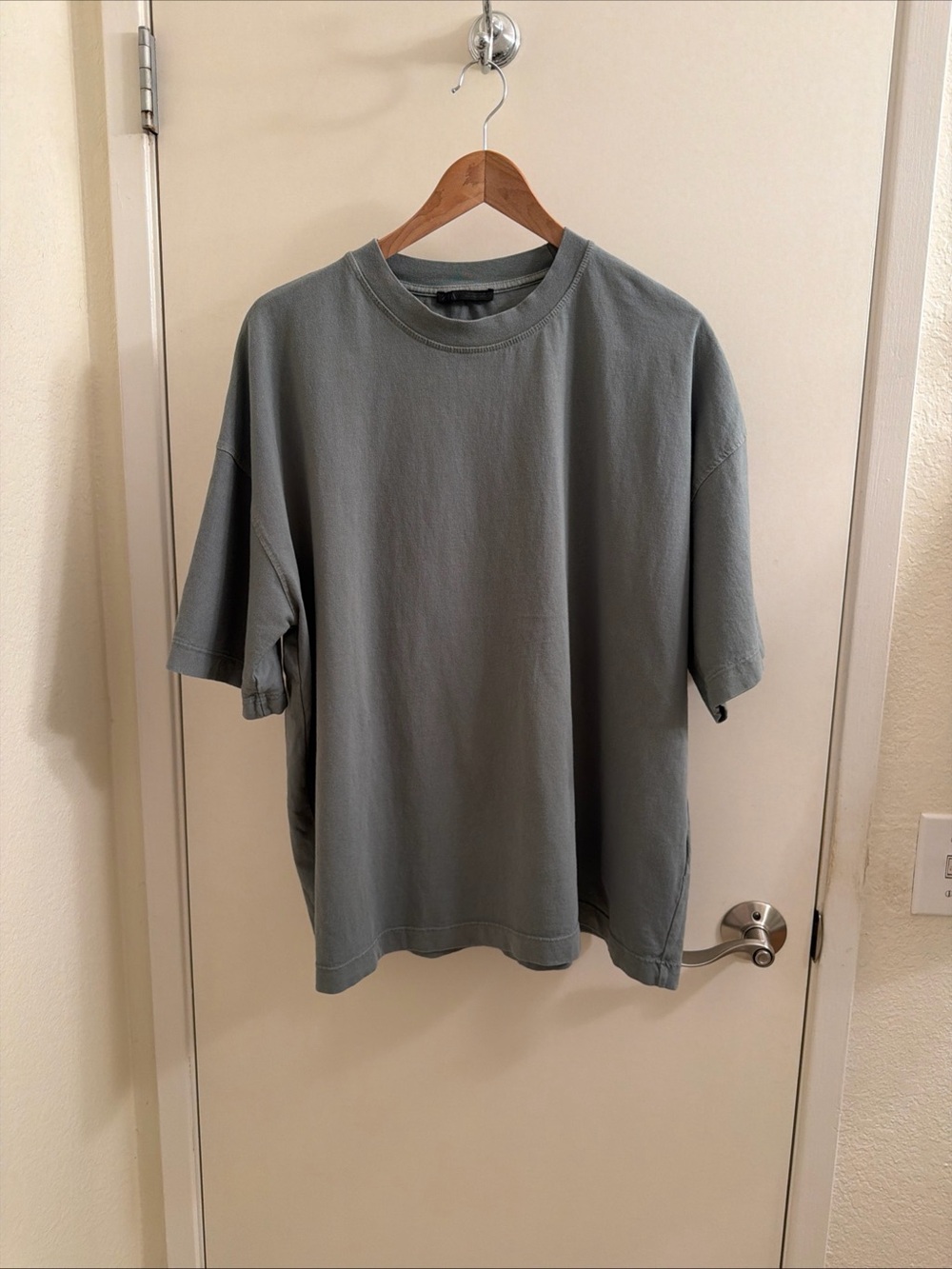 Zara Heavyweight 100% Cotton Crewneck T-Shirt in Sage Green